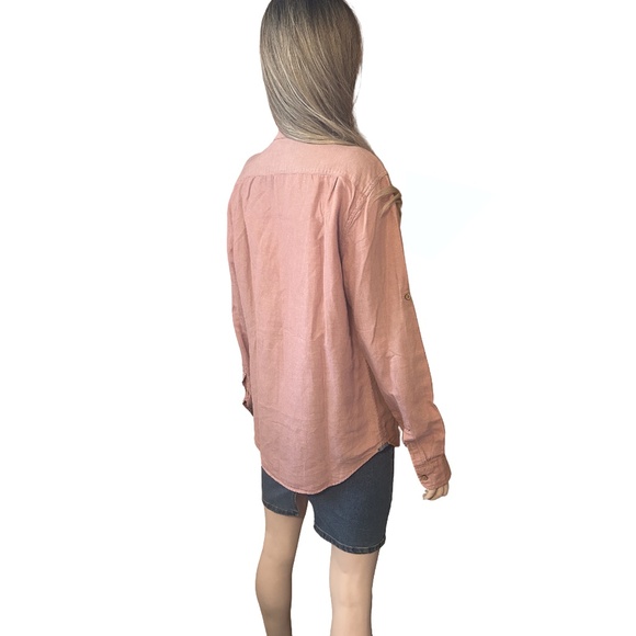 Levi's Button Front Shirt Top Blouse Long Sleeve Linen Cotton Blend Rose Pink - Picture 6 of 15